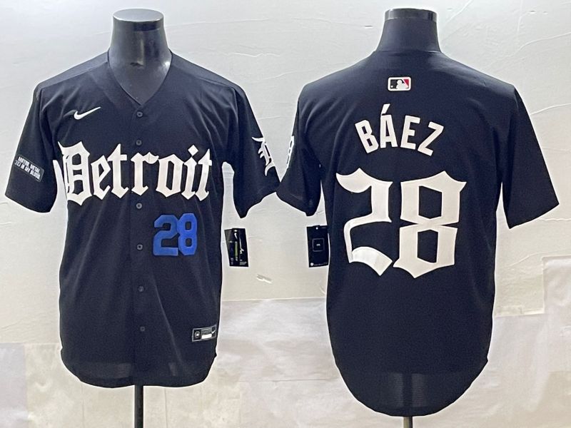 Men 2025 Detroit Tigers #28 Baez Black Five generations Joint Name Nike MLB Jersey style 11->detroit tigers->MLB Jersey